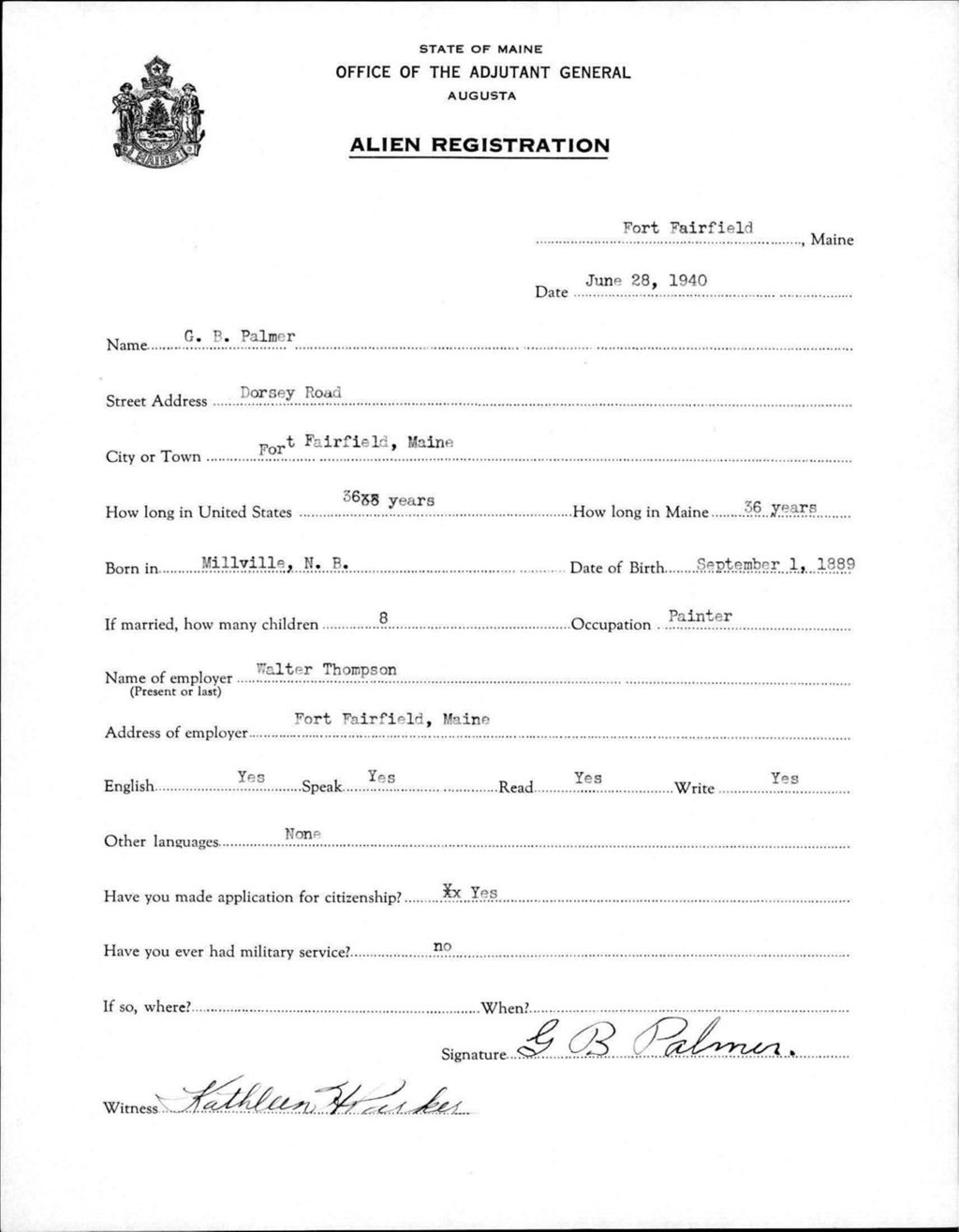 Alien Registration- Palmer, G B. (Fort Fairfield, Aroostook County)