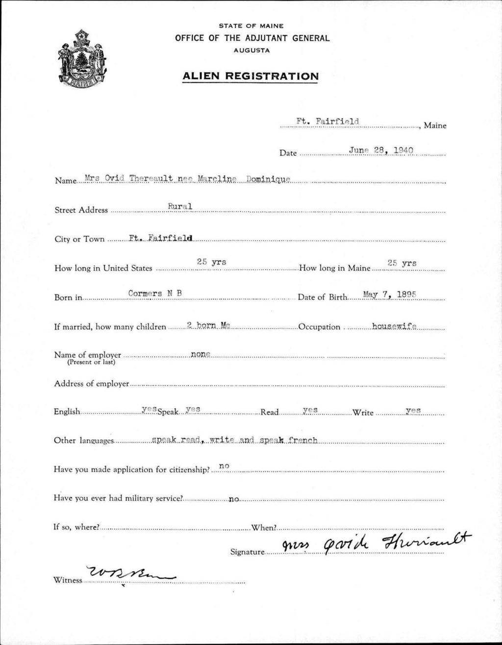 Alien Registration- Dominique, Marcline (Fort Fairfield, Aroostook County)