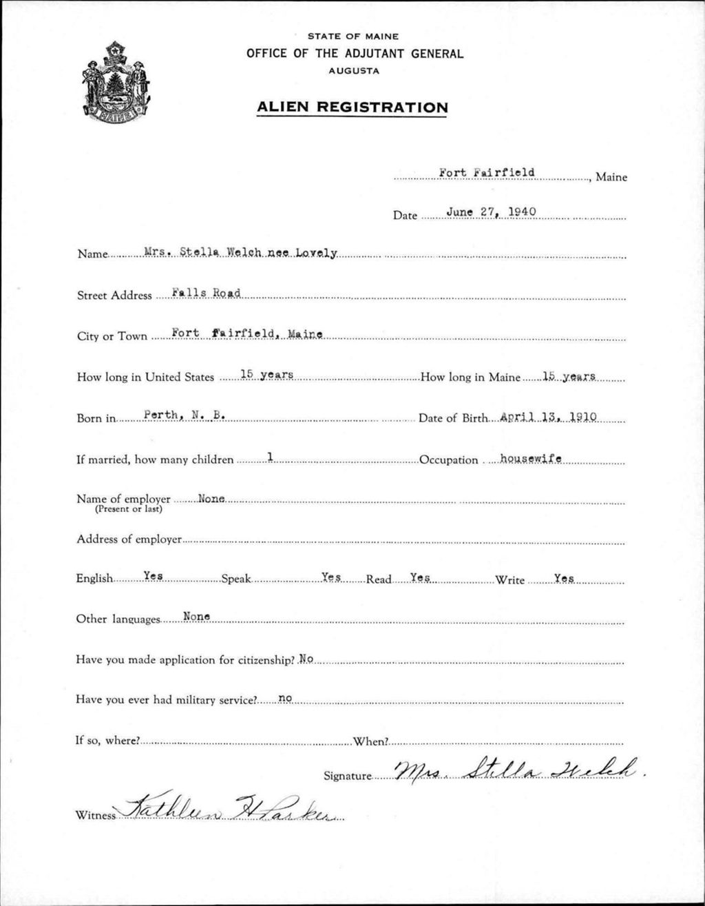 Alien Registration- Lovely, Stella (Fort Fairfield, Aroostook County)