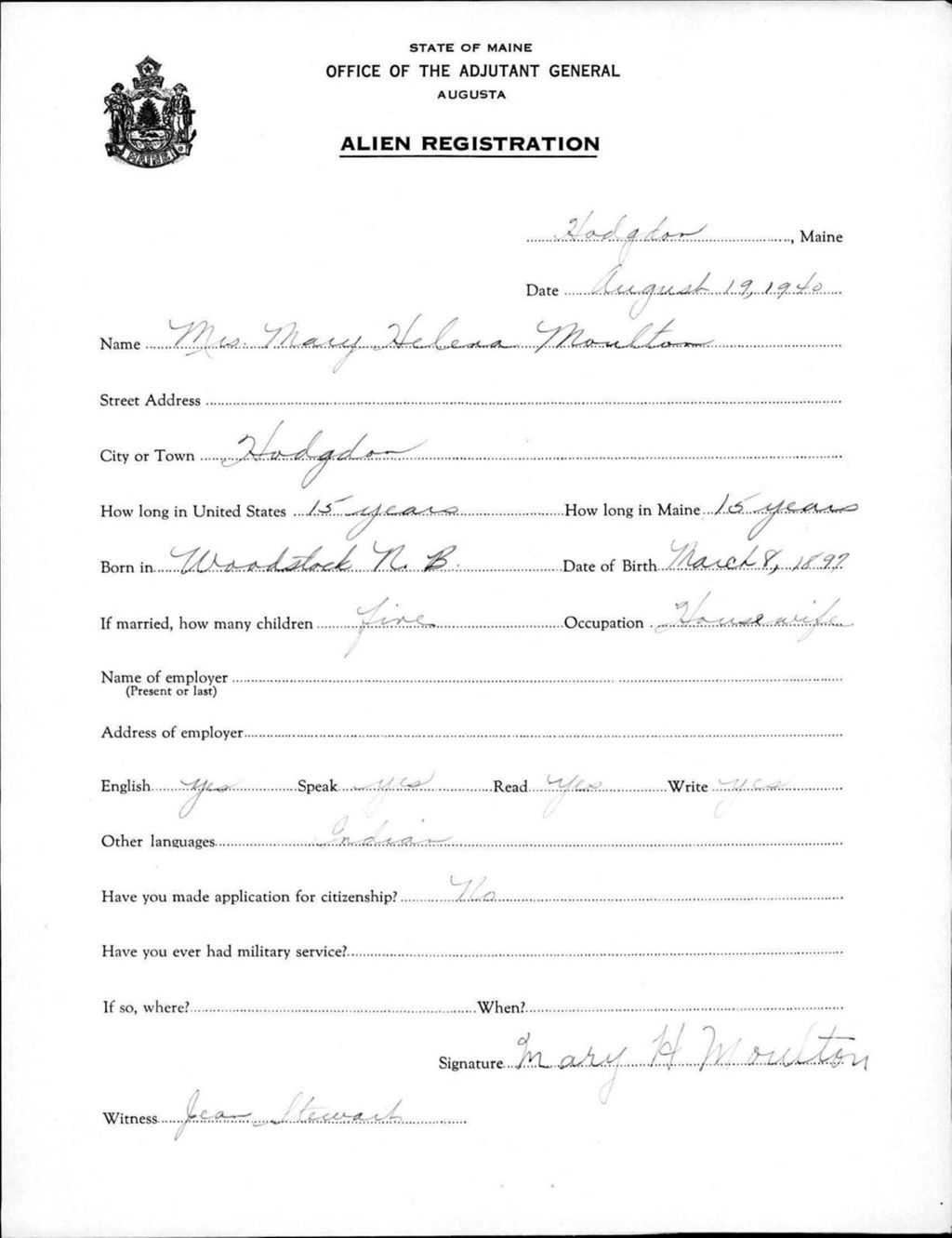 Alien Registration- Moulton, Mary H. (Fort Fairfield, Aroostook County)