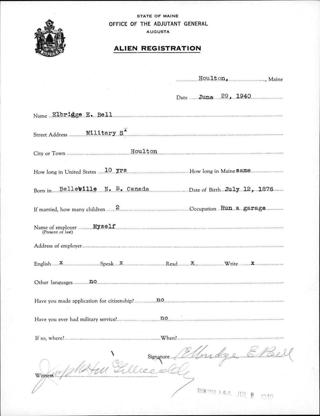 Alien Registration- Bell, Elbridge E. (Houlton, Aroostook County)