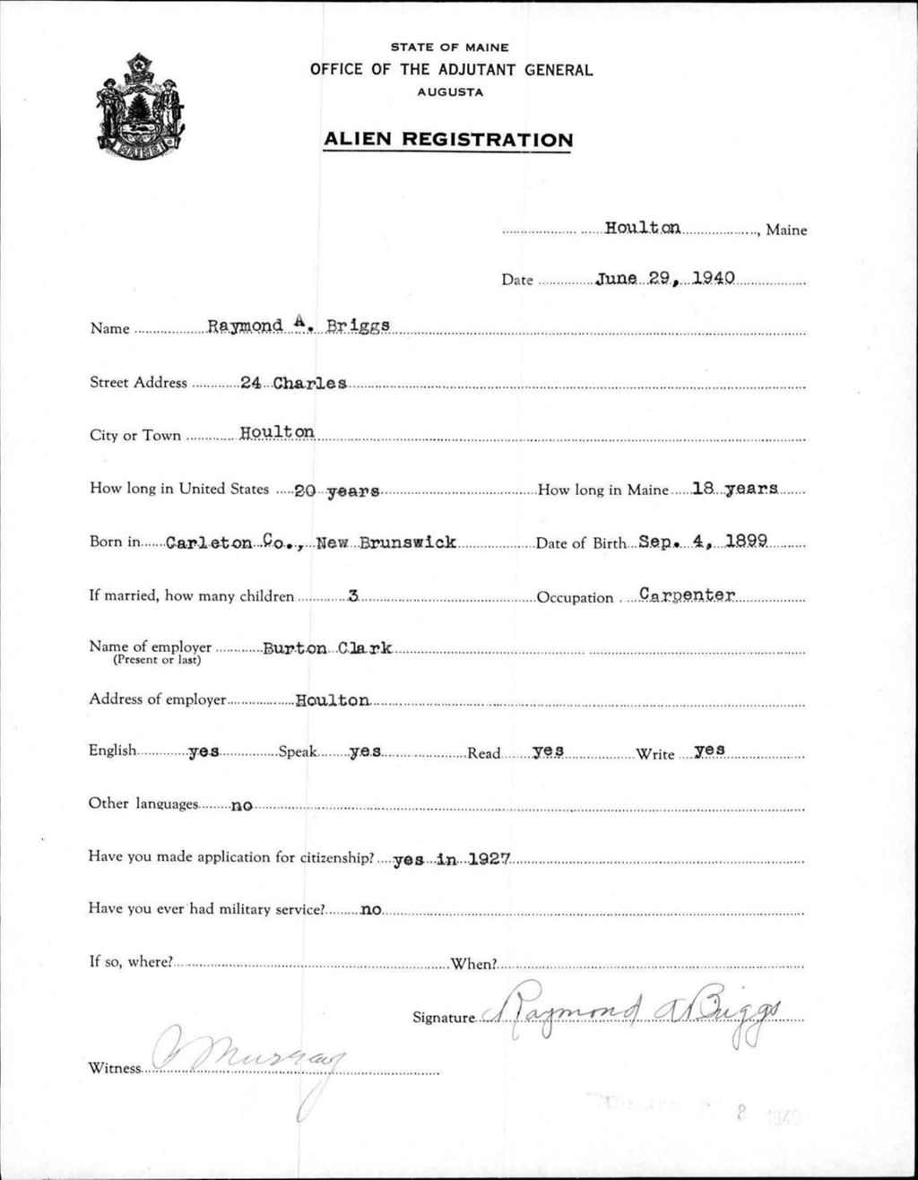 Alien Registration- Briggs, Raymond A. (Houlton, Aroostook County)