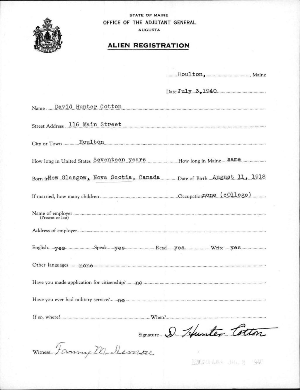 Alien Registration- Cotton, David H. (Houlton, Aroostook County)