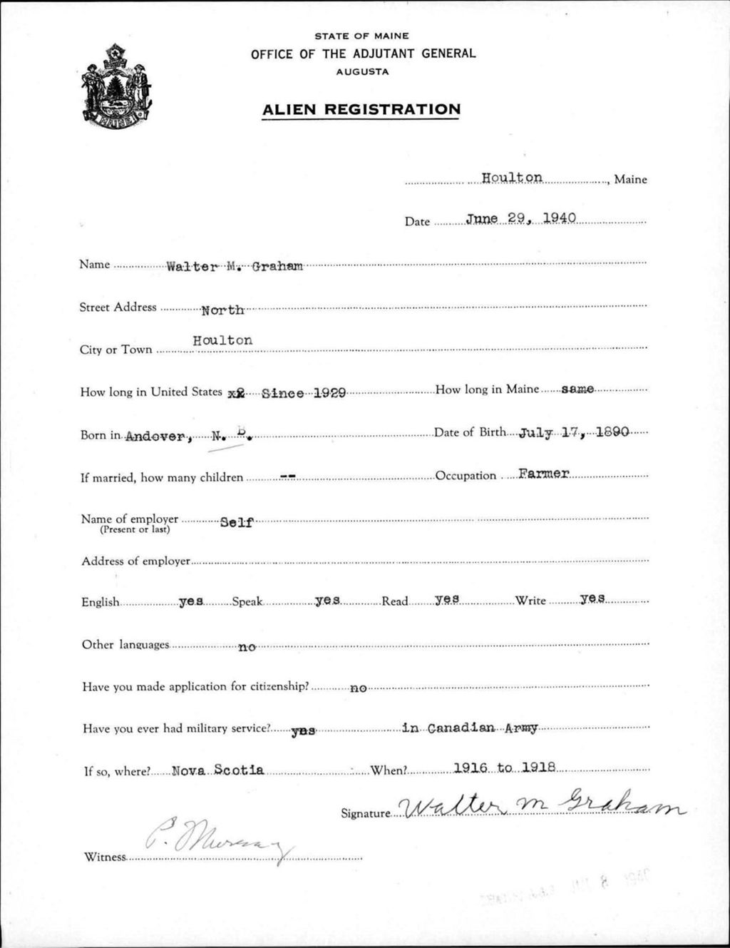 Alien Registration- Graham, Walter M. (Houlton, Aroostook County)