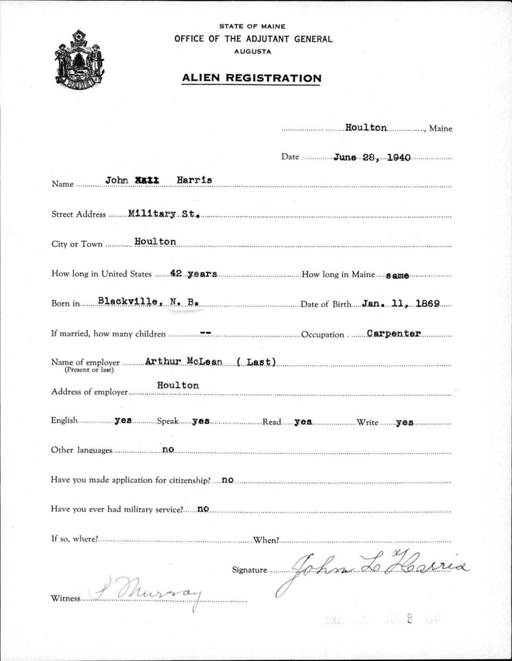 Alien Registration- Harris, John (Houlton, Aroostook County)