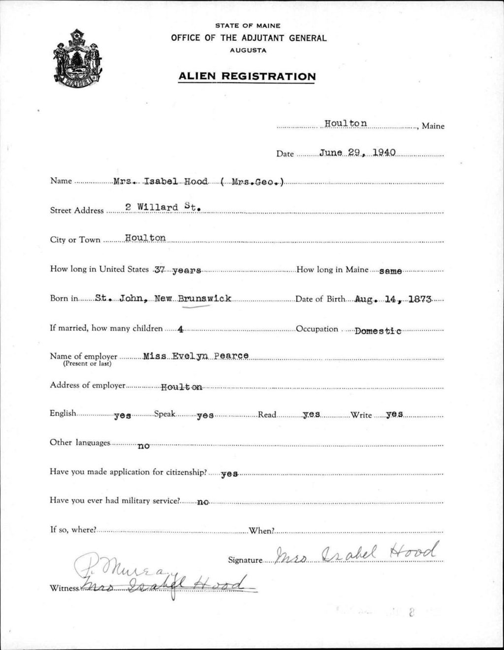 Alien Registration- Hood, Isabel (Houlton, Aroostook County)