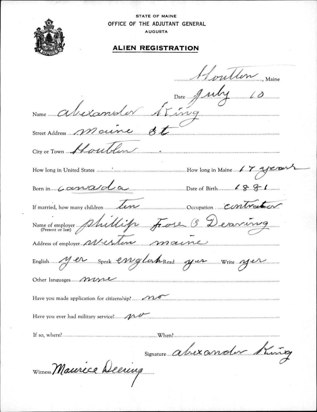 Alien Registration- King, Alexander (Houlton, Aroostook County)