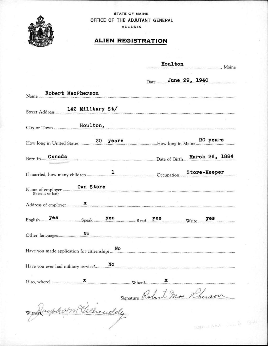 Alien Registration- Macpherson, Robert (Houlton, Aroostook County)