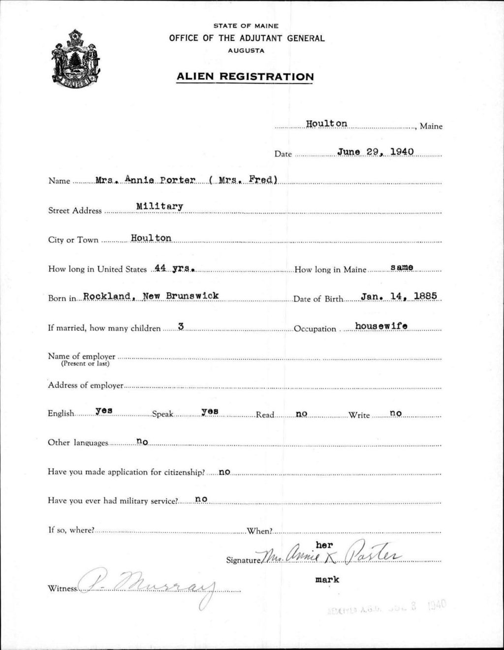 Alien Registration- Porter, Annie (Houlton, Aroostook County)