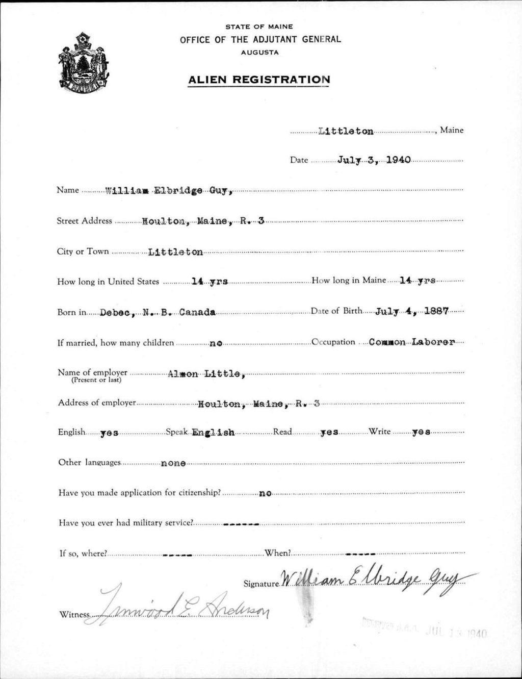 Alien Registration- Guy, William E. (Limestone, Aroostook County)