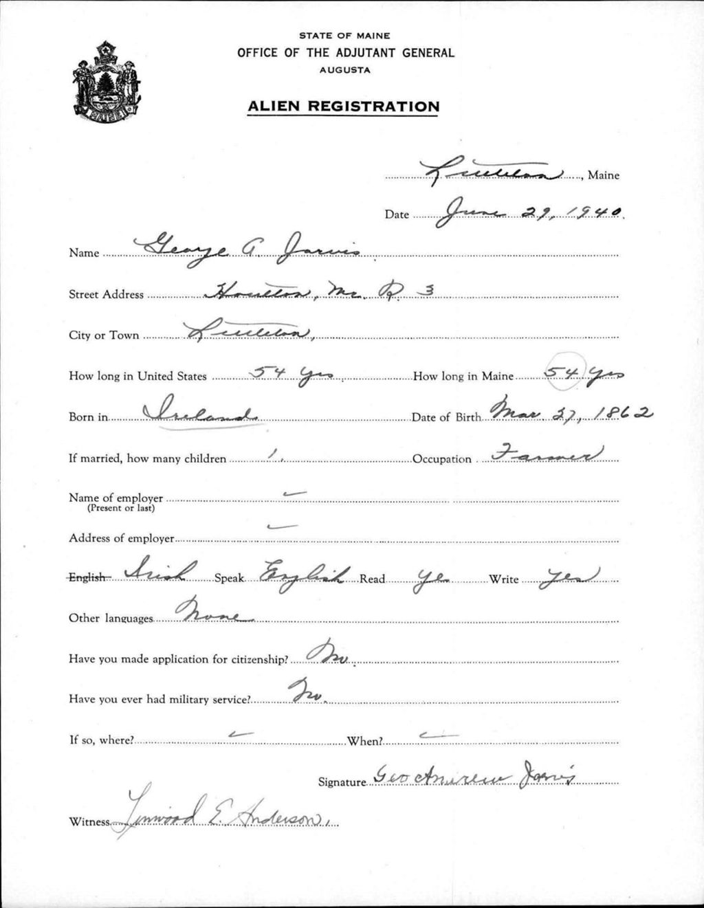 Alien Registration- Jarvis, George A. (Limestone, Aroostook County)