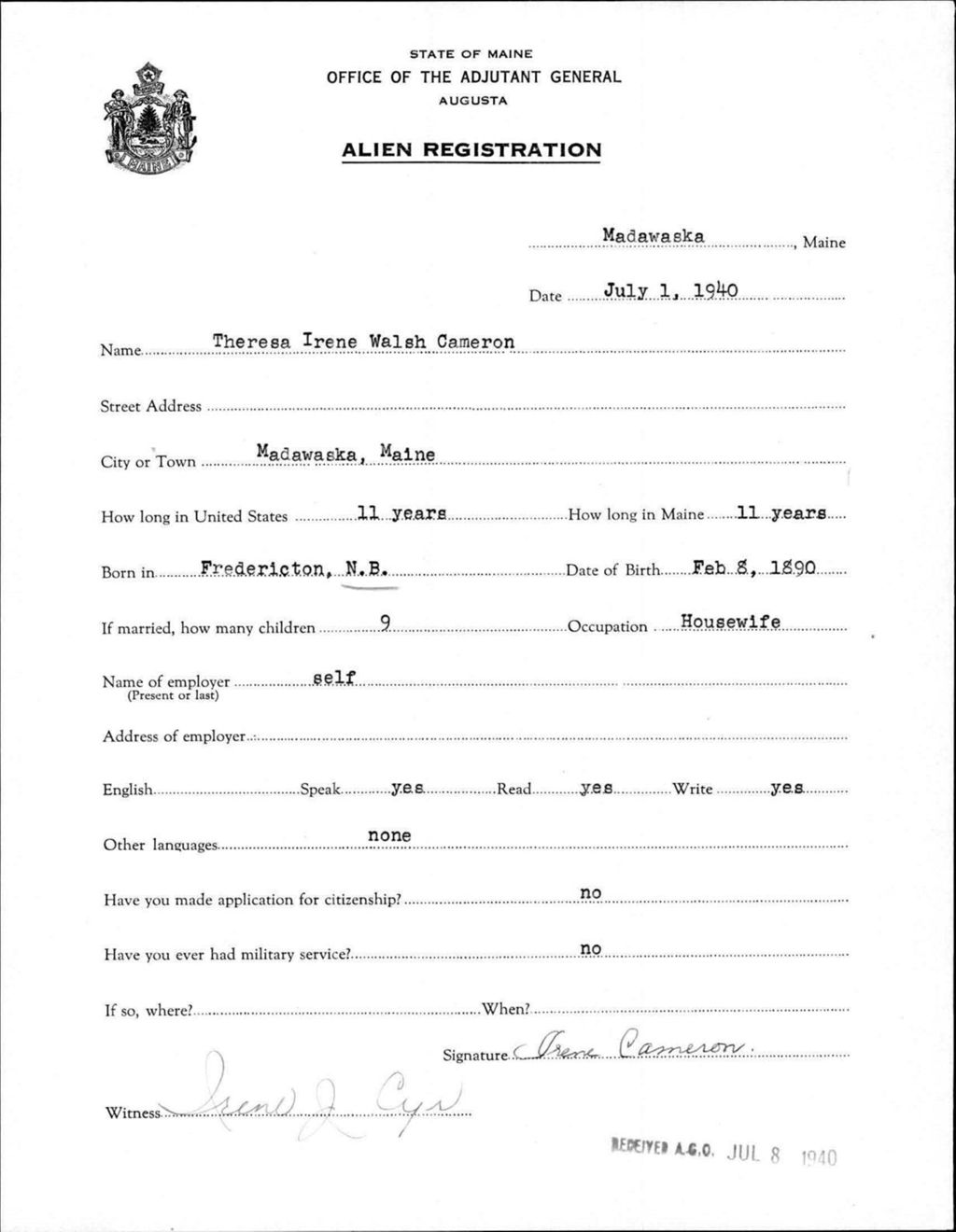 Alien Registration- Walsh, Theresa I. (Madawaska, Aroostook County)