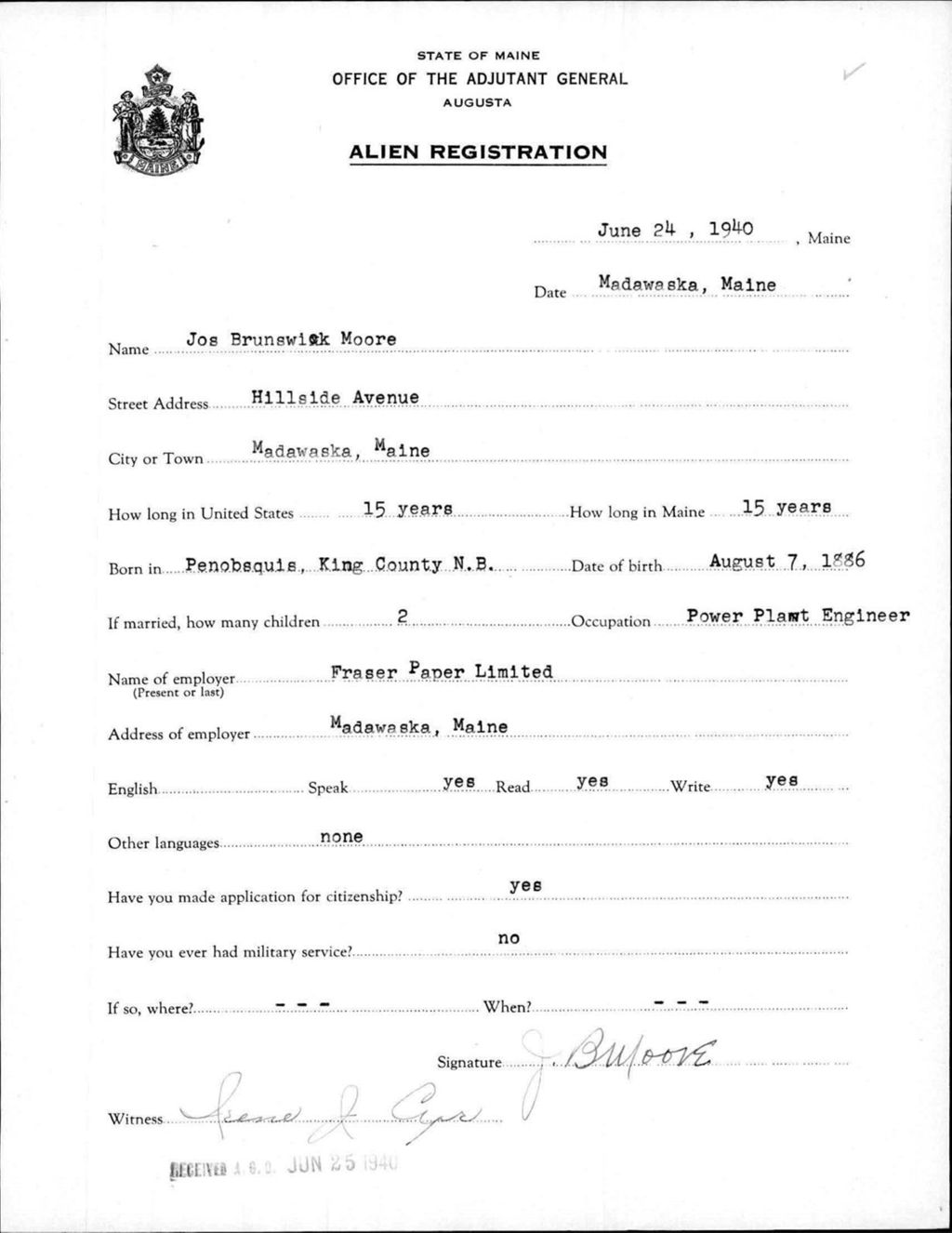 Alien Registration- Moore, Joseph B. (Madawaska, Aroostook County)