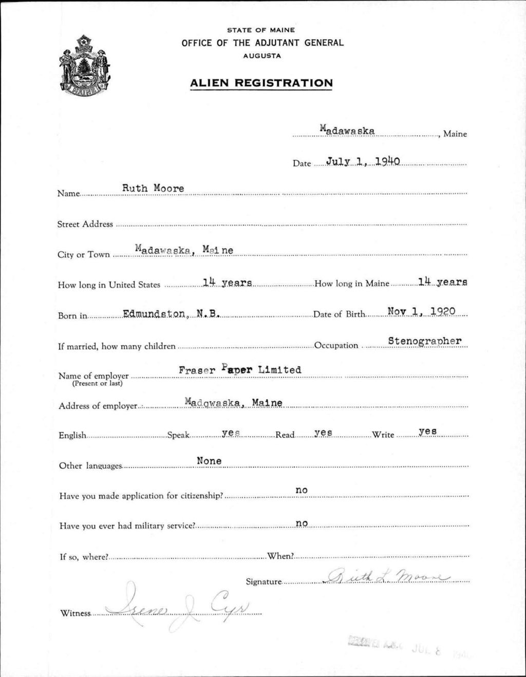 Alien Registration- Moore, Ruth (Madawaska, Aroostook County)