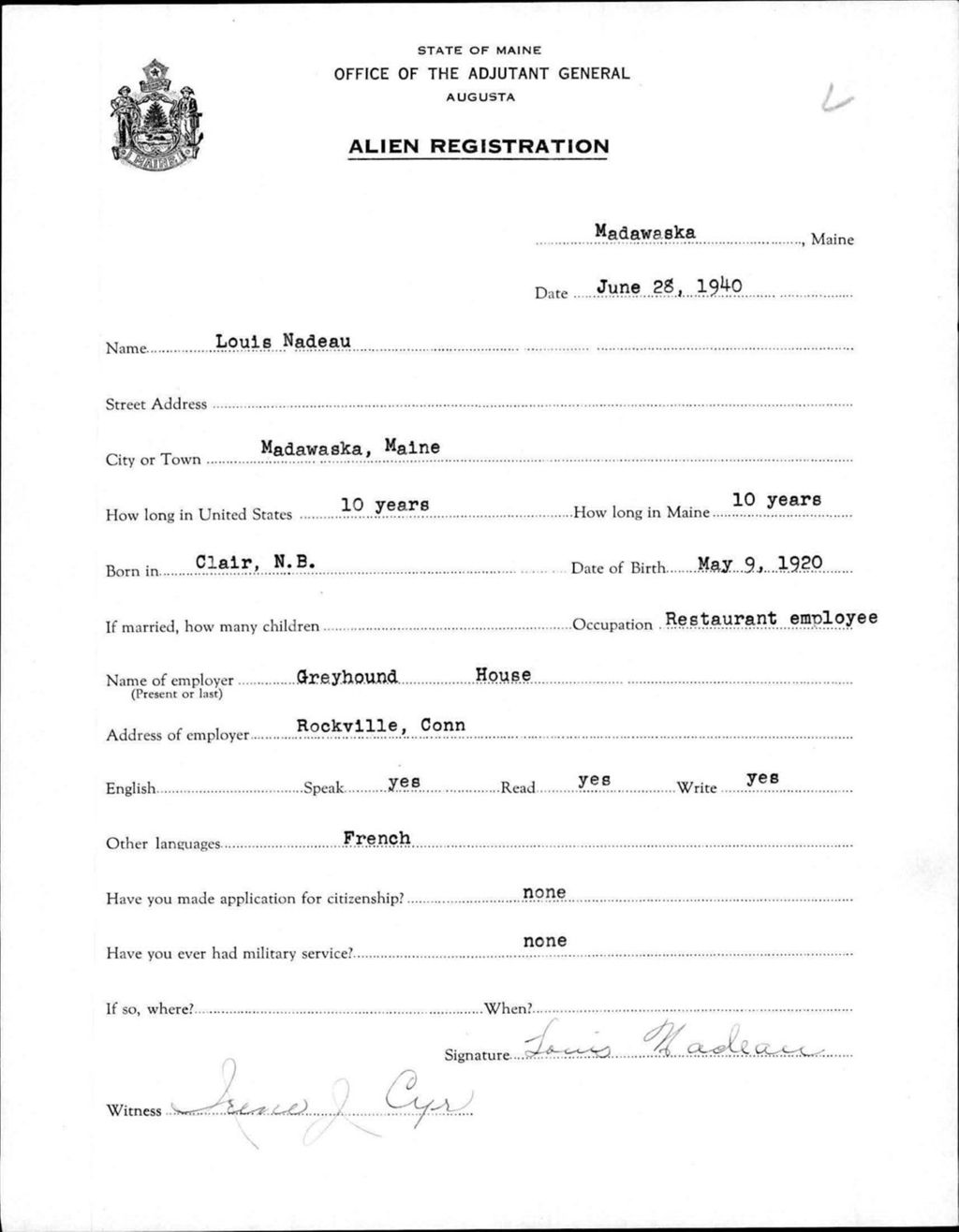 Alien Registration- Nadeau, Louis (Madawaska, Aroostook County)