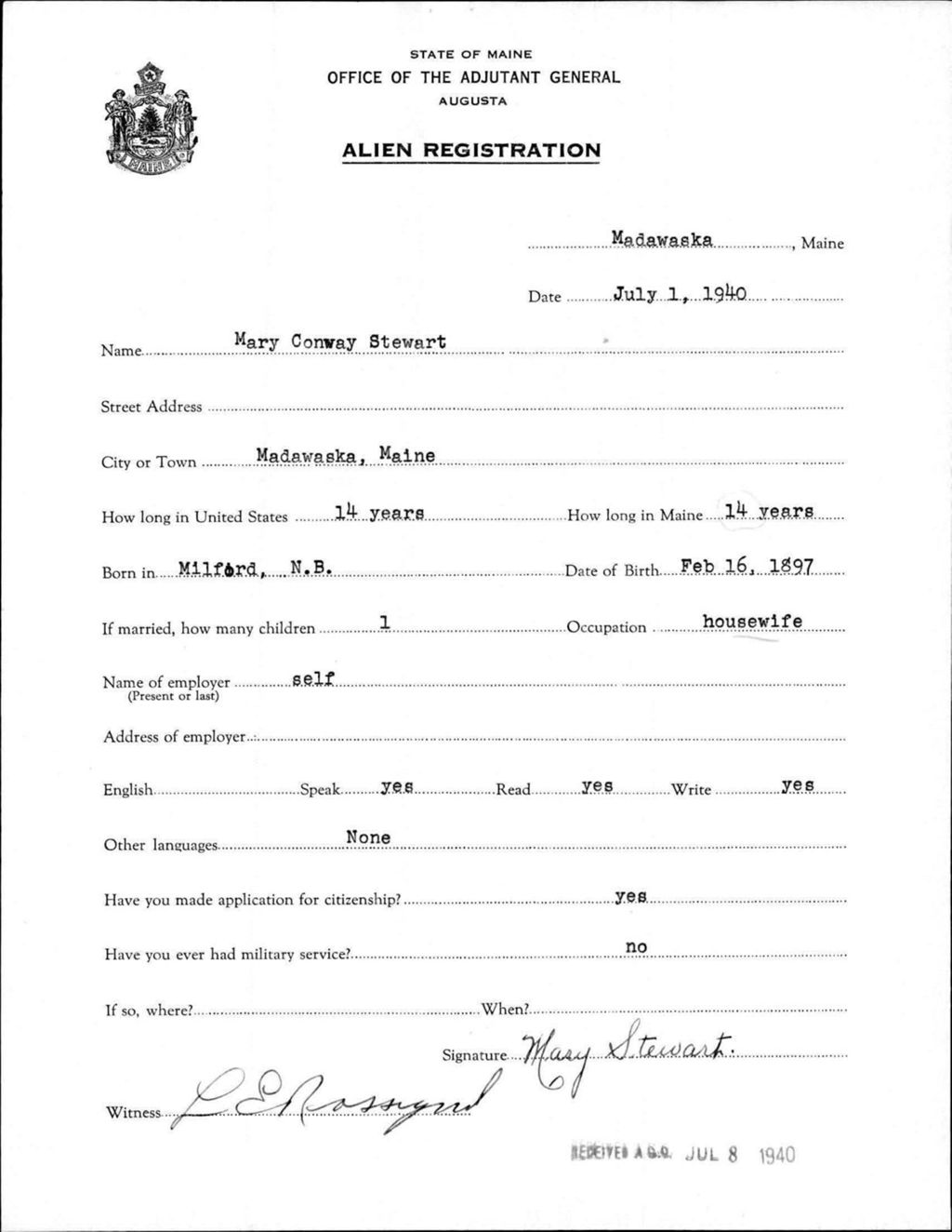 Alien Registration- Conway, Mary (Madawaska, Aroostook County)