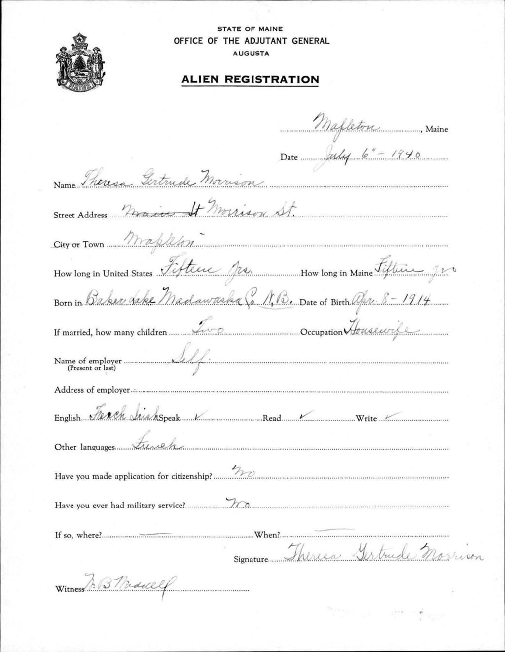 Alien Registration- Morrison, Theresa G. (Mapleton, Aroostook County)