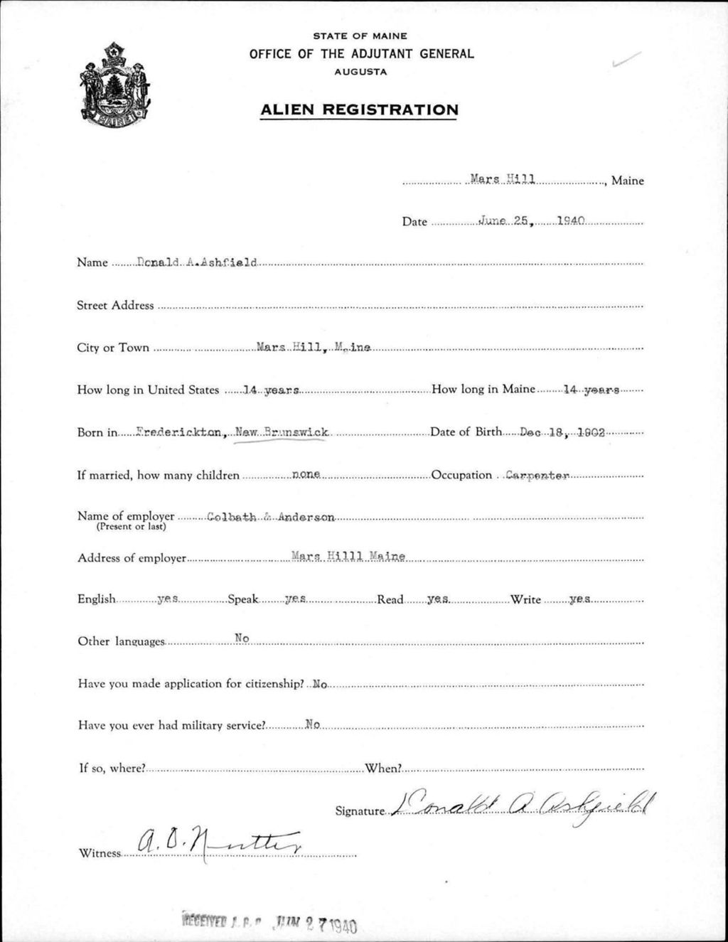 Alien Registration- Ashfield, Donald A. (Mars Hill, Aroostook County)