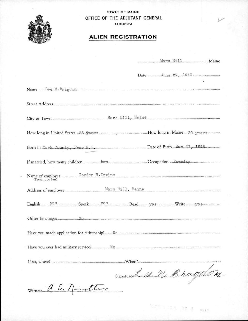 Alien Registration- Bragdon, Lee M. (Mars Hill, Aroostook County)