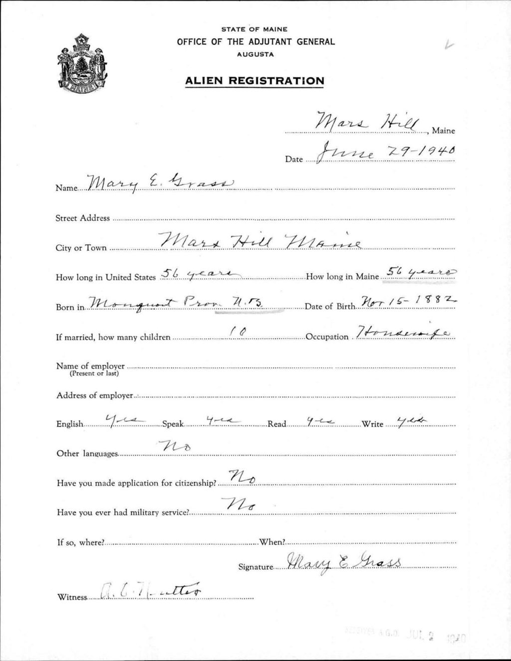 Alien Registration- Grass, Mary E. (Mars Hill, Aroostook County)