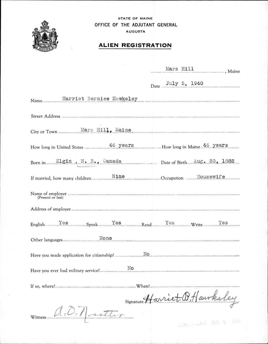 Alien Registration- Hawksley, Harriet B. (Mars Hill, Aroostook County)