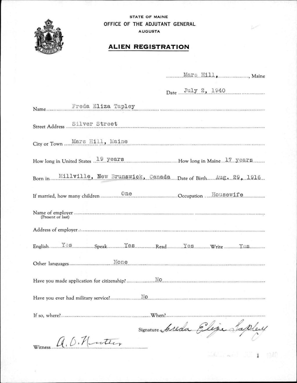 Alien Registration- Tapley, Freda E. (Mars Hill, Aroostook County)