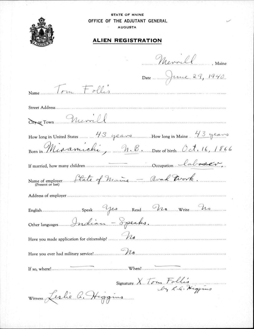 Alien Registration- Follis, Tom (Merrill, Aroostook County)