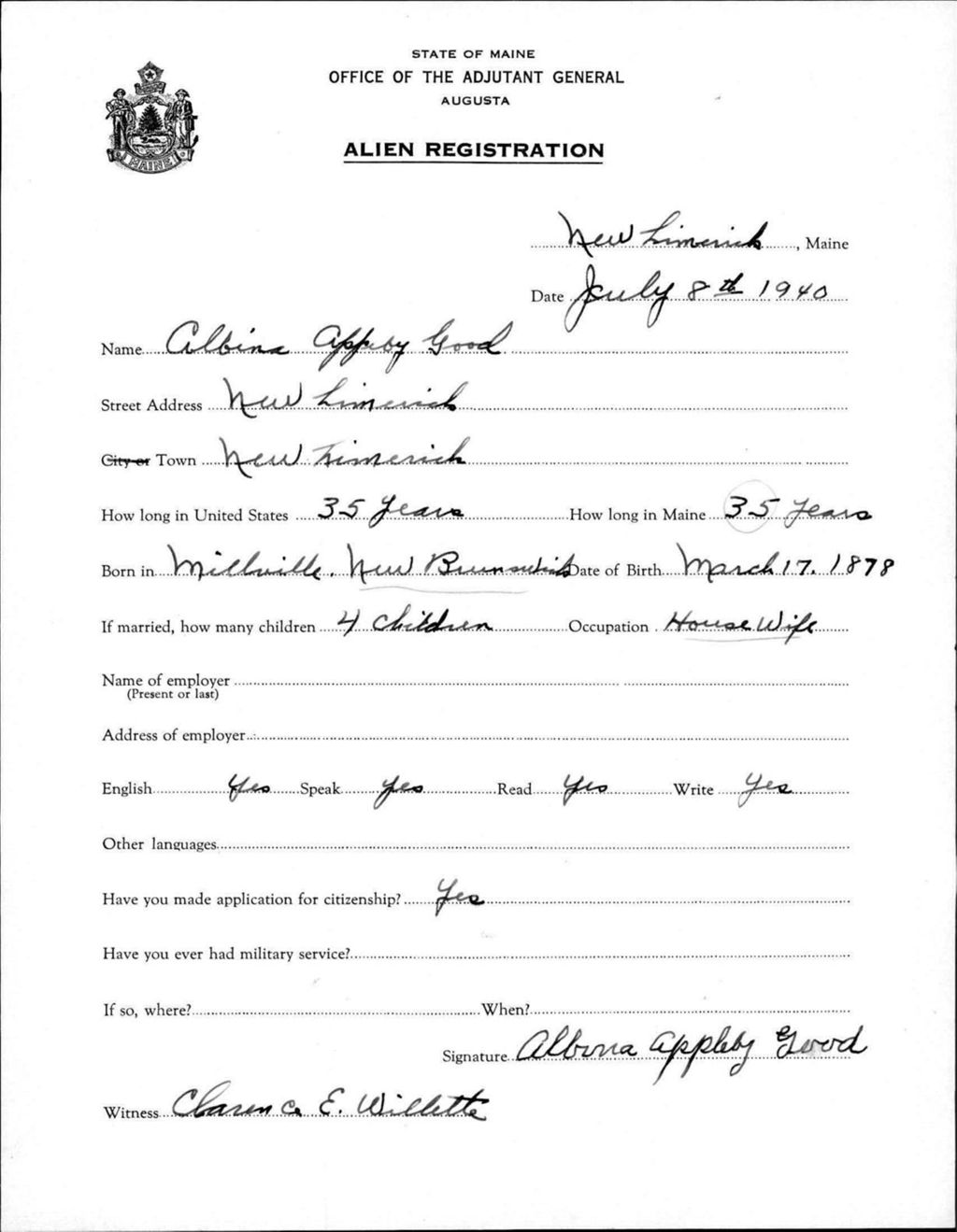 Alien Registration- Appeby, Albina (New Limerick, Aroostook County)