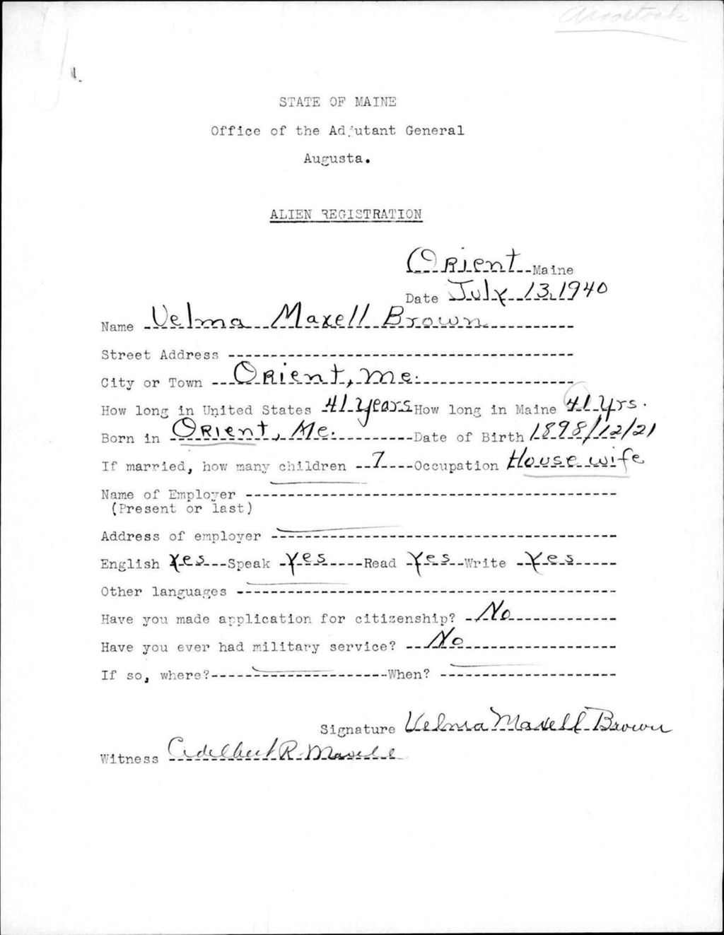 Alien Registration- Maxell, Velma (Orient, Aroostook County)