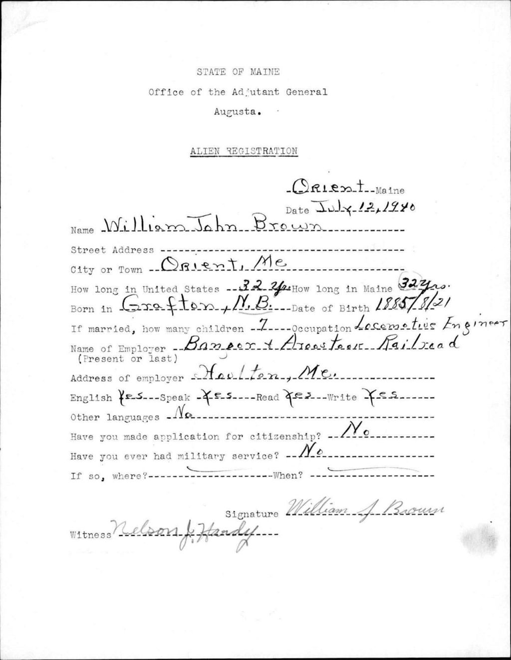 Alien Registration- Brown, William J. (Orient, Aroostook County)