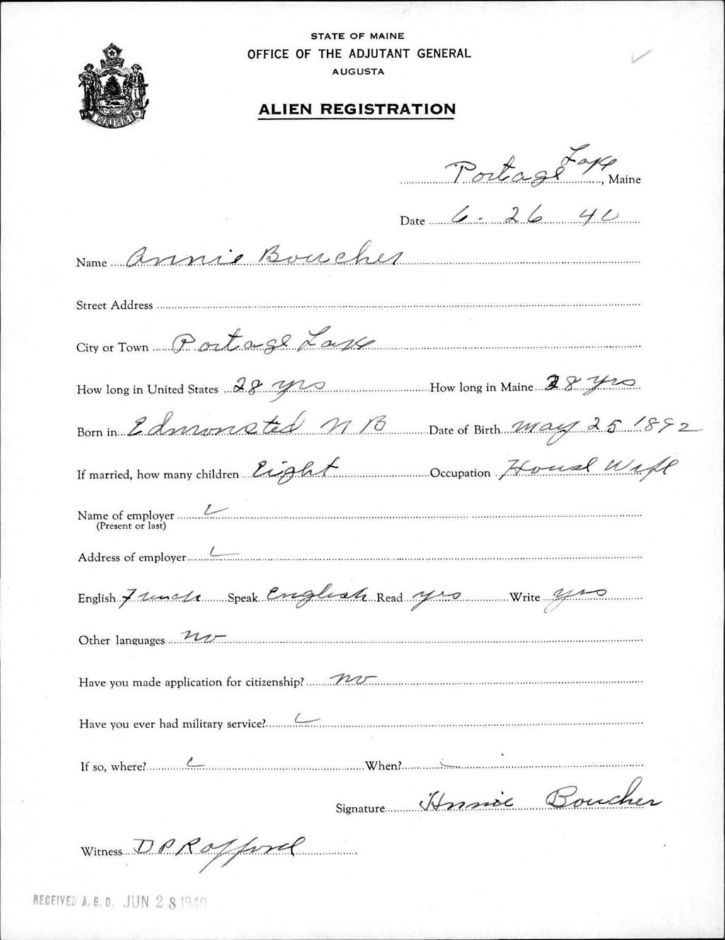 Alien Registration- Boucher, Annie (Portage Lake, Aroostook County)