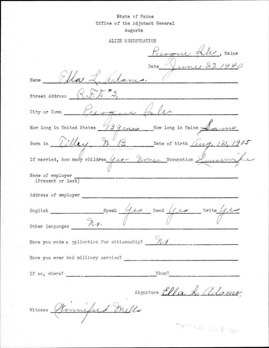 Alien Registration- Adams, Ella L. (Presque Isle, Aroostook County)