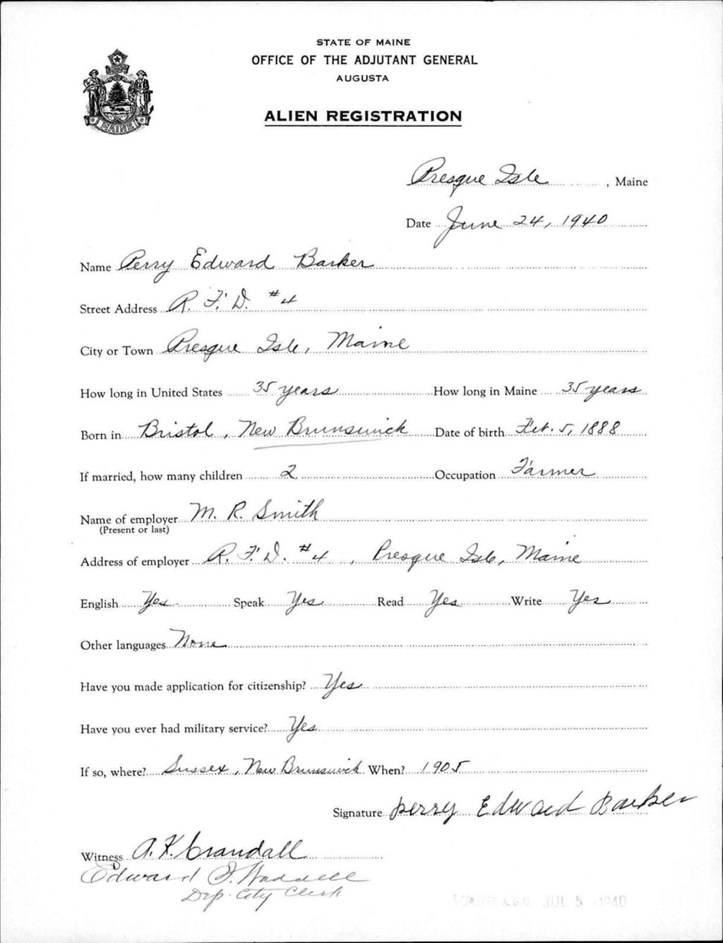 Alien Registration- Barker, Perry E. (Presque Isle, Aroostook County)