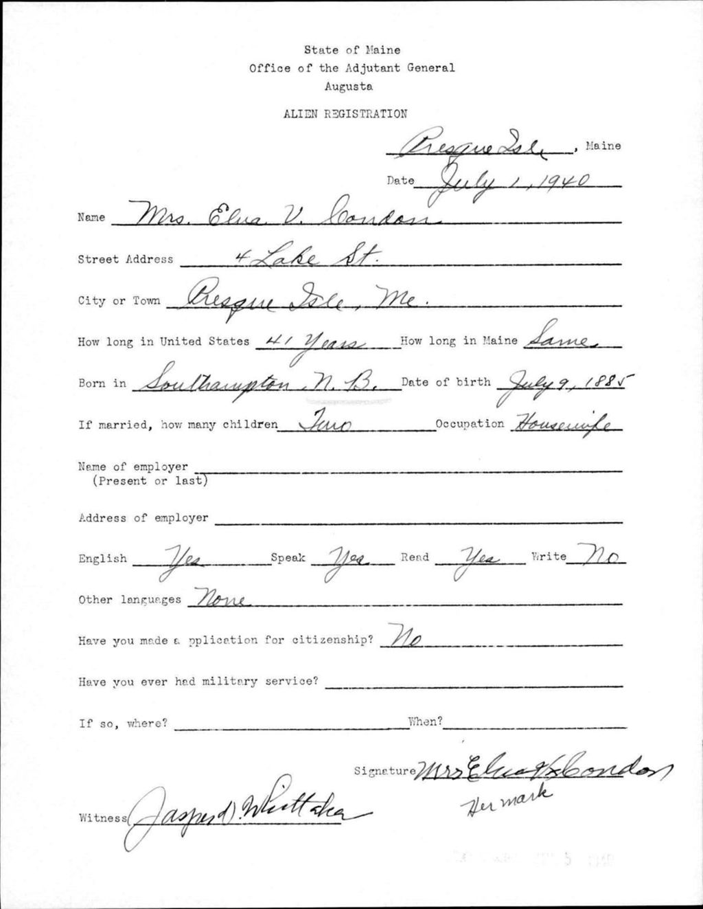 Alien Registration- Condon, Elva V. (Presque Isle, Aroostook County)