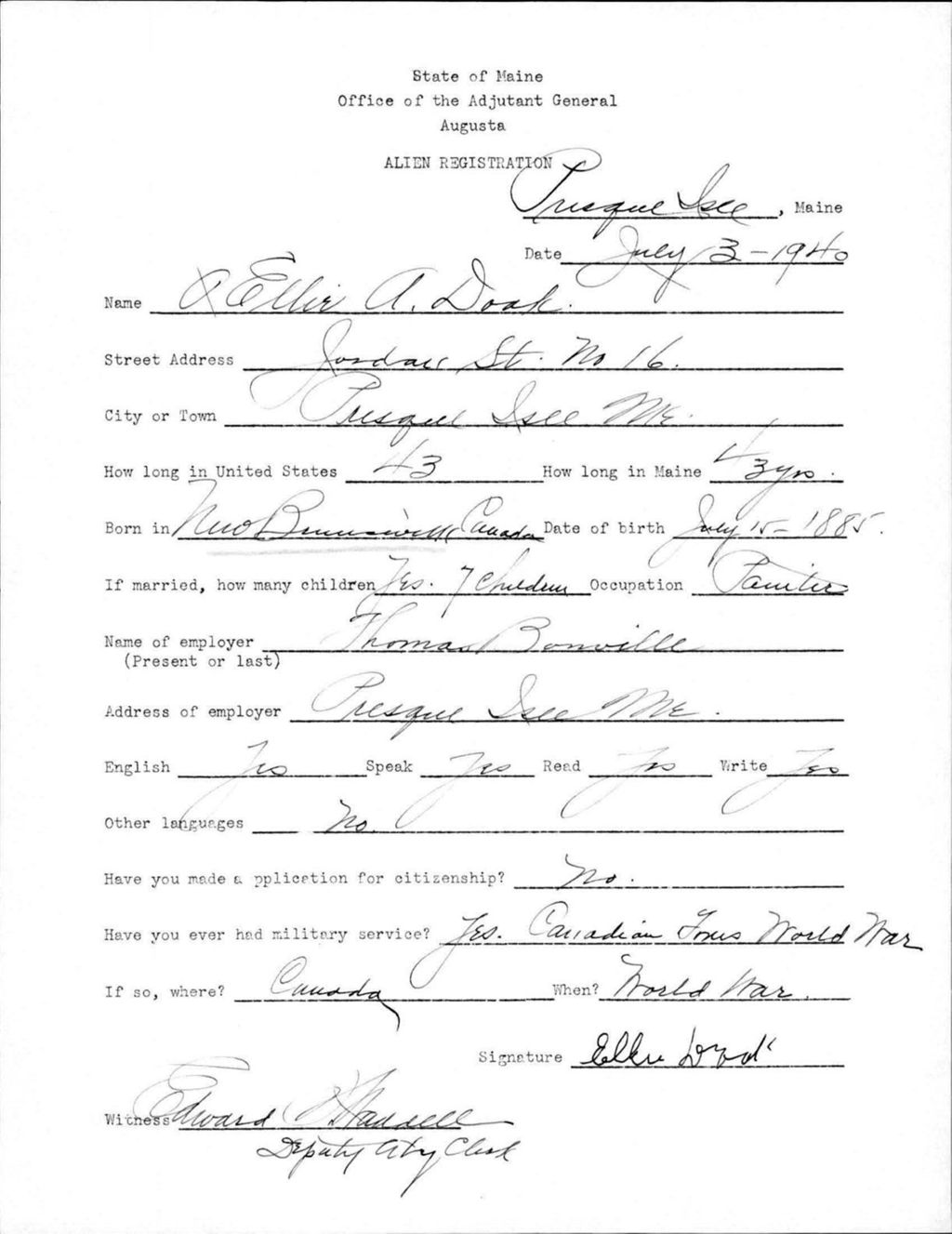 Alien Registration- Doak, Ellis A. (Presque Isle, Aroostook County)