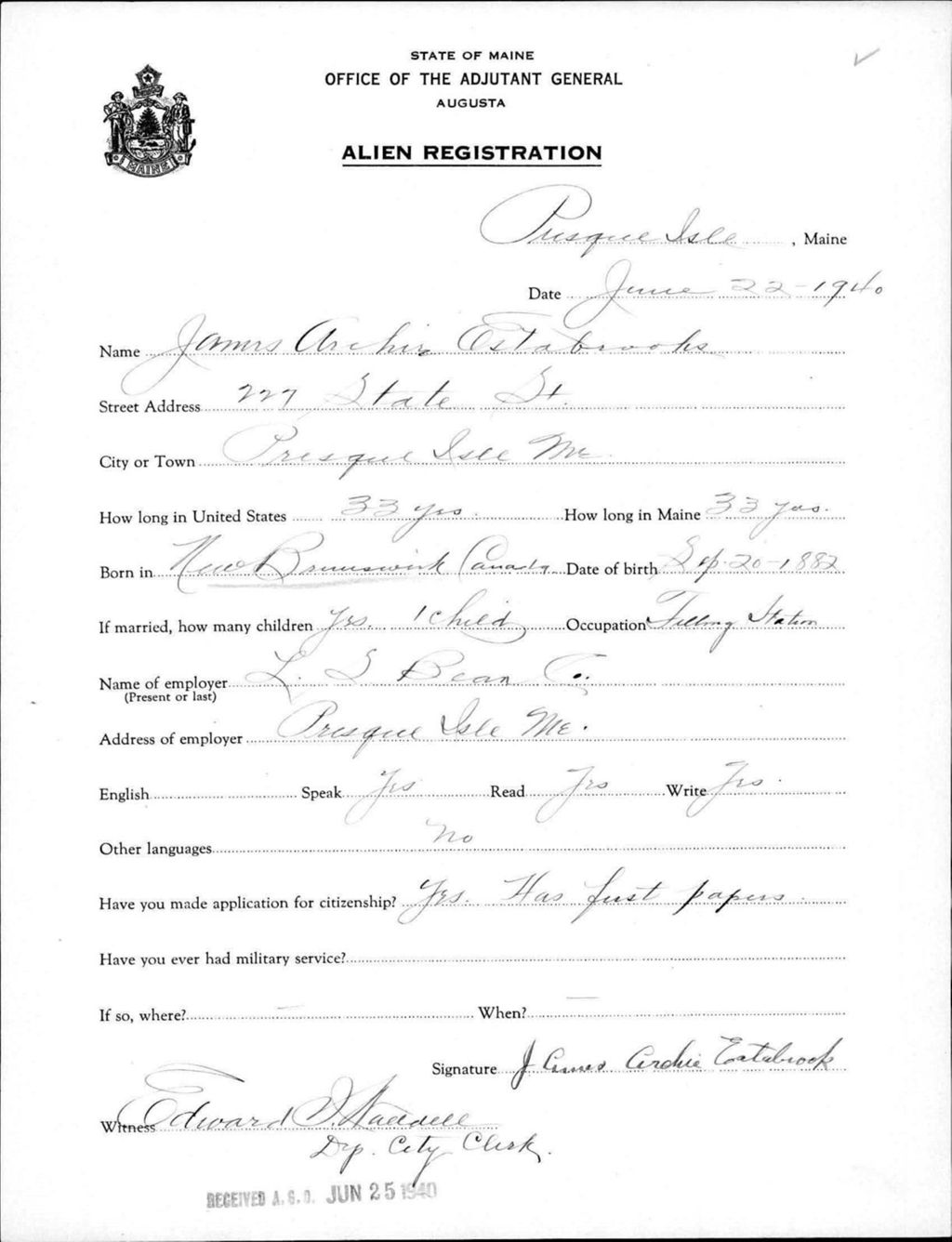 Alien Registration- Estabrook, James A. (Presque Isle, Aroostook County)