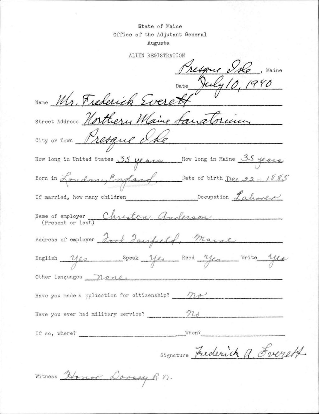 Alien Registration- Everett, Frederick (Presque Isle, Aroostook County)