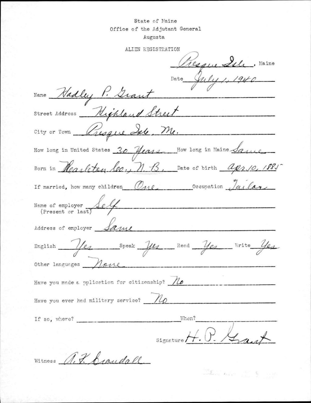 Alien Registration- Grant, Hadley P. (Presque Isle, Aroostook County)
