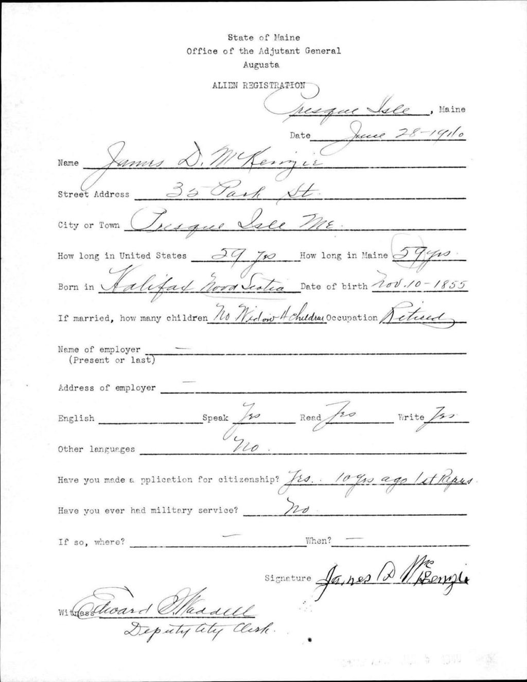 Alien Registration- Mckenzie, James D. (Presque Isle, Aroostook County)