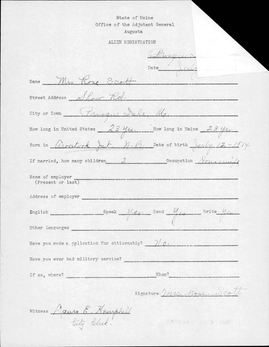 Alien Registration- Scott, Rose (Presque Isle, Aroostook County)