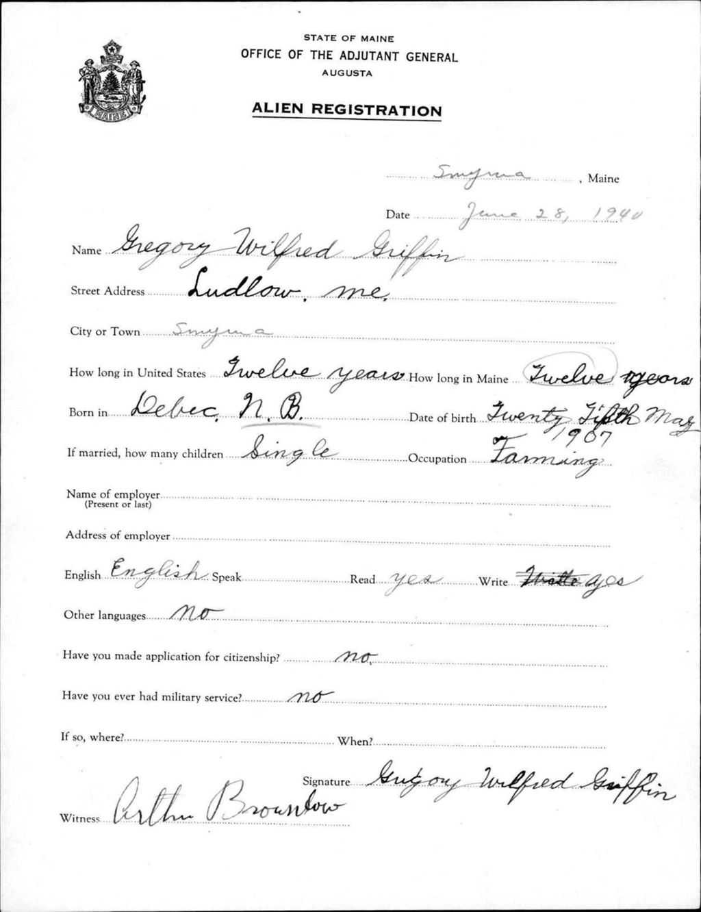 Alien Registration- Griffin, Gregory W. (Saint Agatha, Aroostook County)