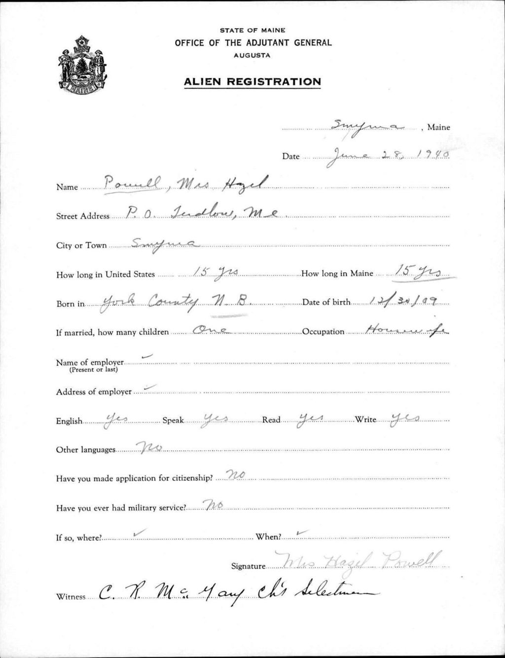 Alien Registration- Powell, Hazel (Saint Agatha, Aroostook County)
