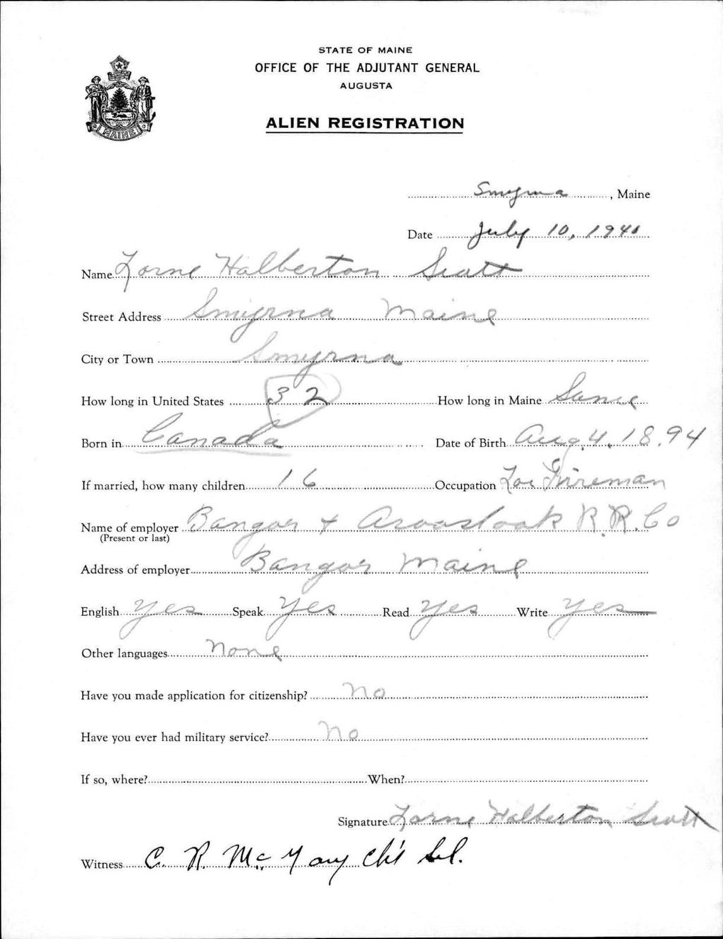 Alien Registration- Scott, Lorene H. (Saint Agatha, Aroostook County)