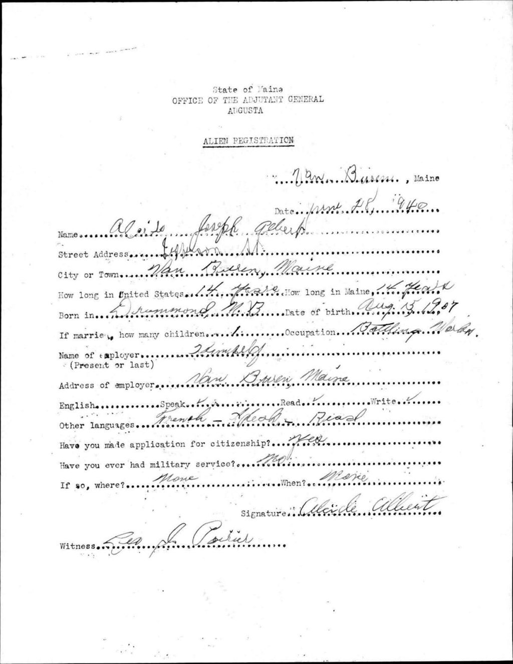 Alien Registration- Albert, Alcide J. (Van Buren, Aroostook County)