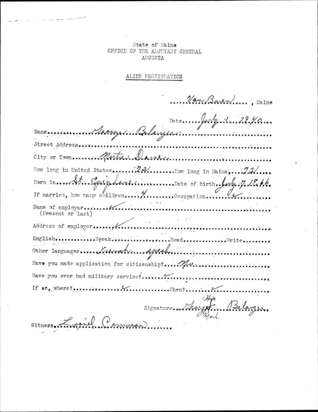 Alien Registration- Belanger, George (Van Buren, Aroostook County)