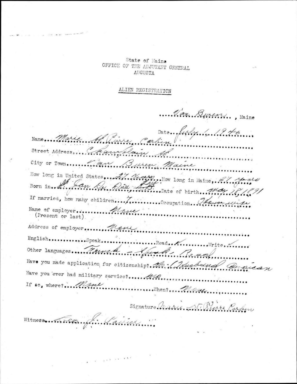 Alien Registration- St Pierre, Marie (Van Buren, Aroostook County)