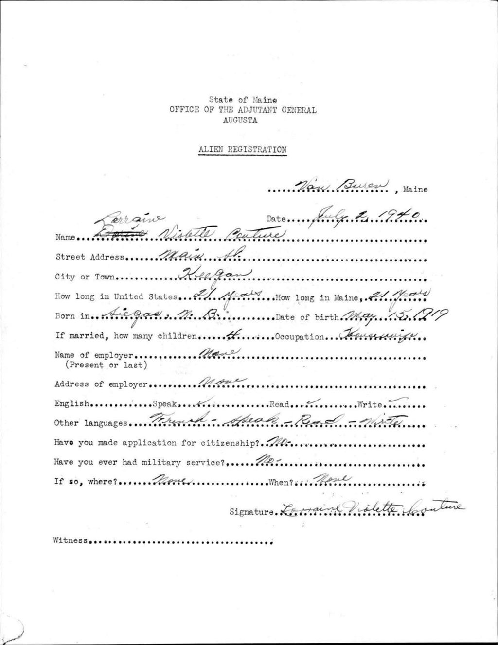 Alien Registration- Violette, Lorraine (Van Buren, Aroostook County)