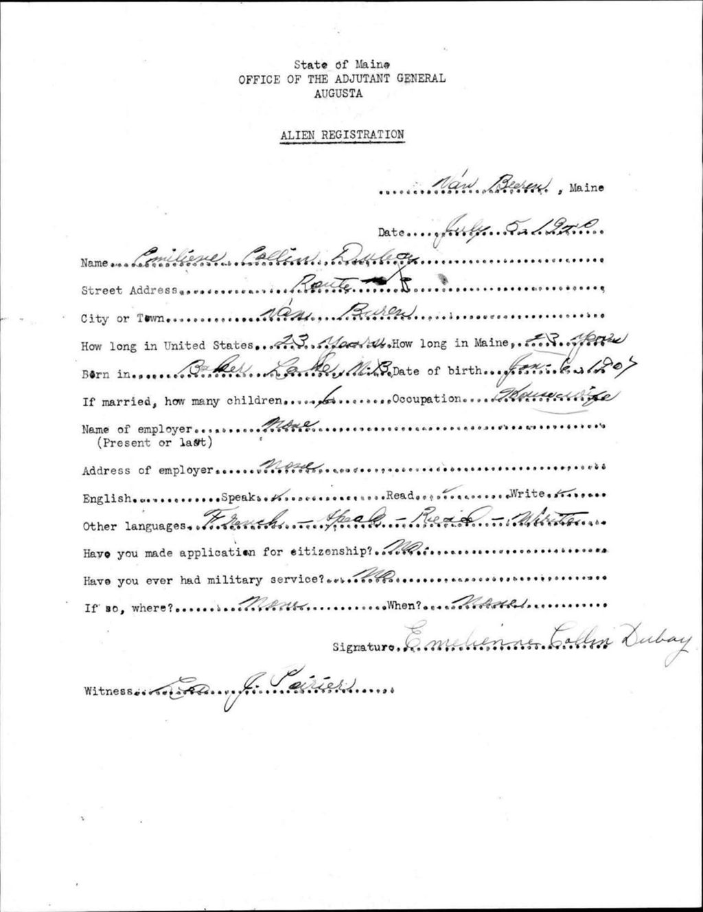 Alien Registration- Collin, Emiliene (Van Buren, Aroostook County)