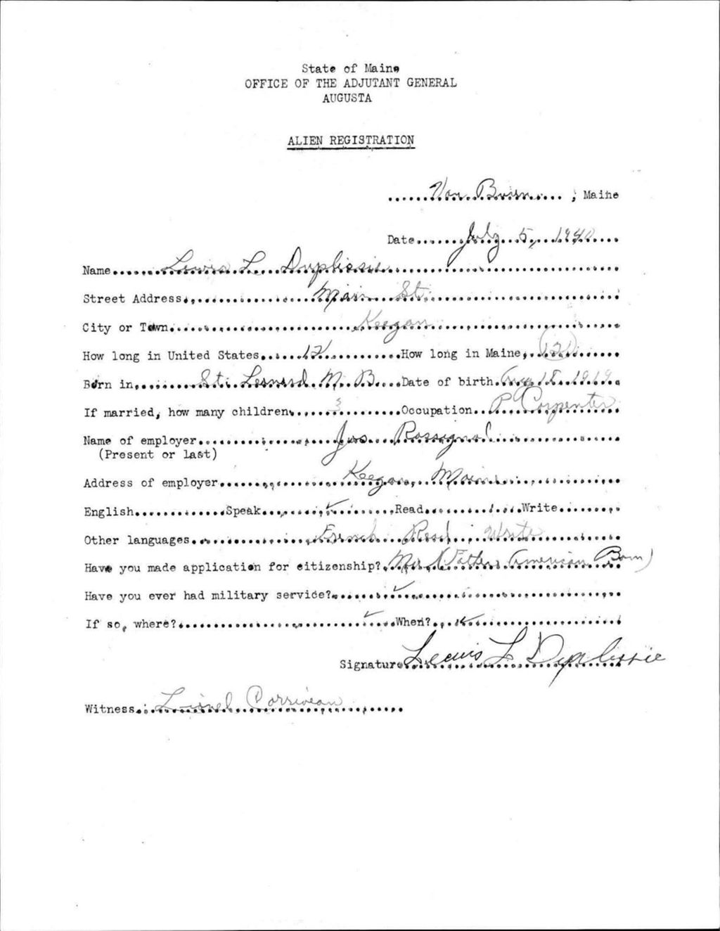 Alien Registration- Duplissis, Lewis L. (Van Buren, Aroostook County)