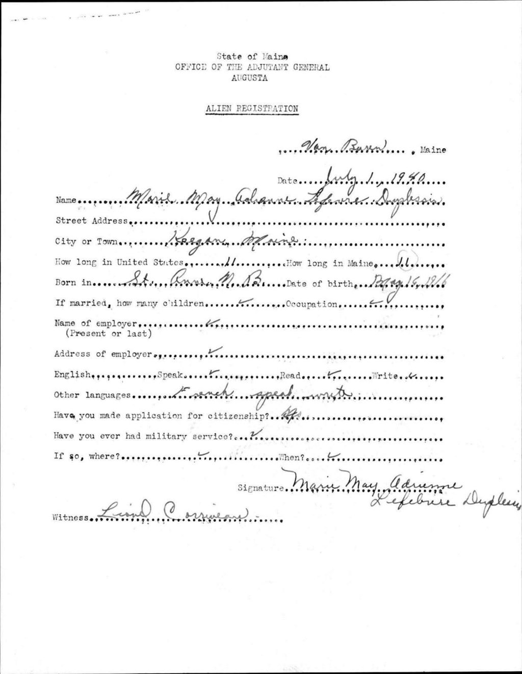 Alien Registration- Lefevre, Marie May A. (Van Buren, Aroostook County)